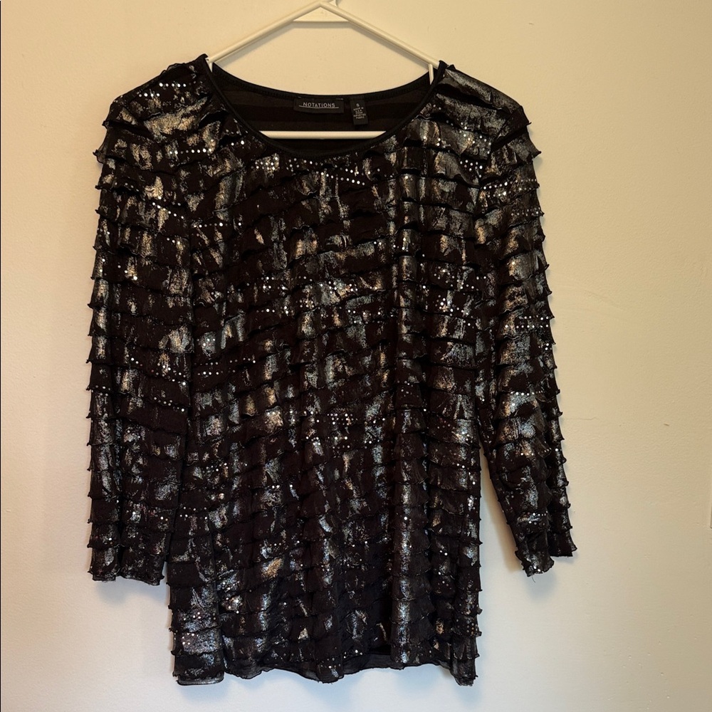 Notations Black and Silver Ruffle Blouse - Picture 6 of 8